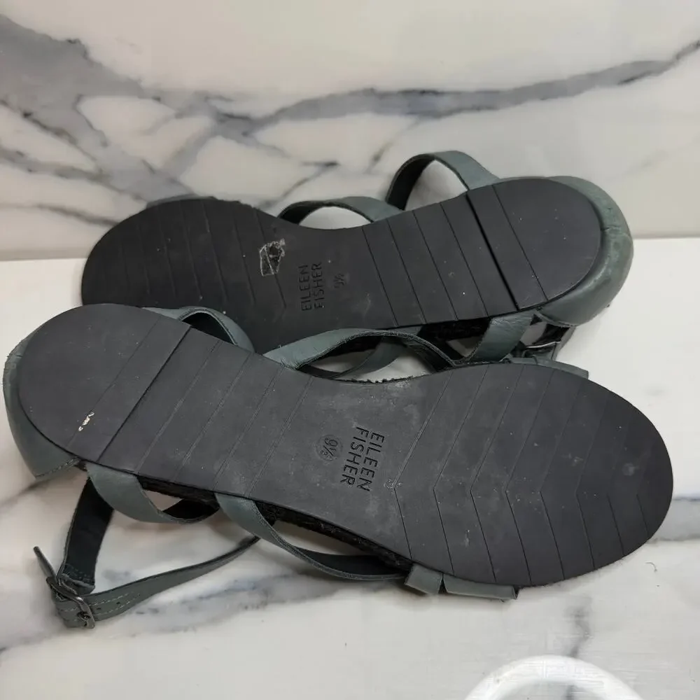 Eileen Fisher Wmns Slate Blue Gray Strappy Leather Sandals Sz 9.5 Festival Boho